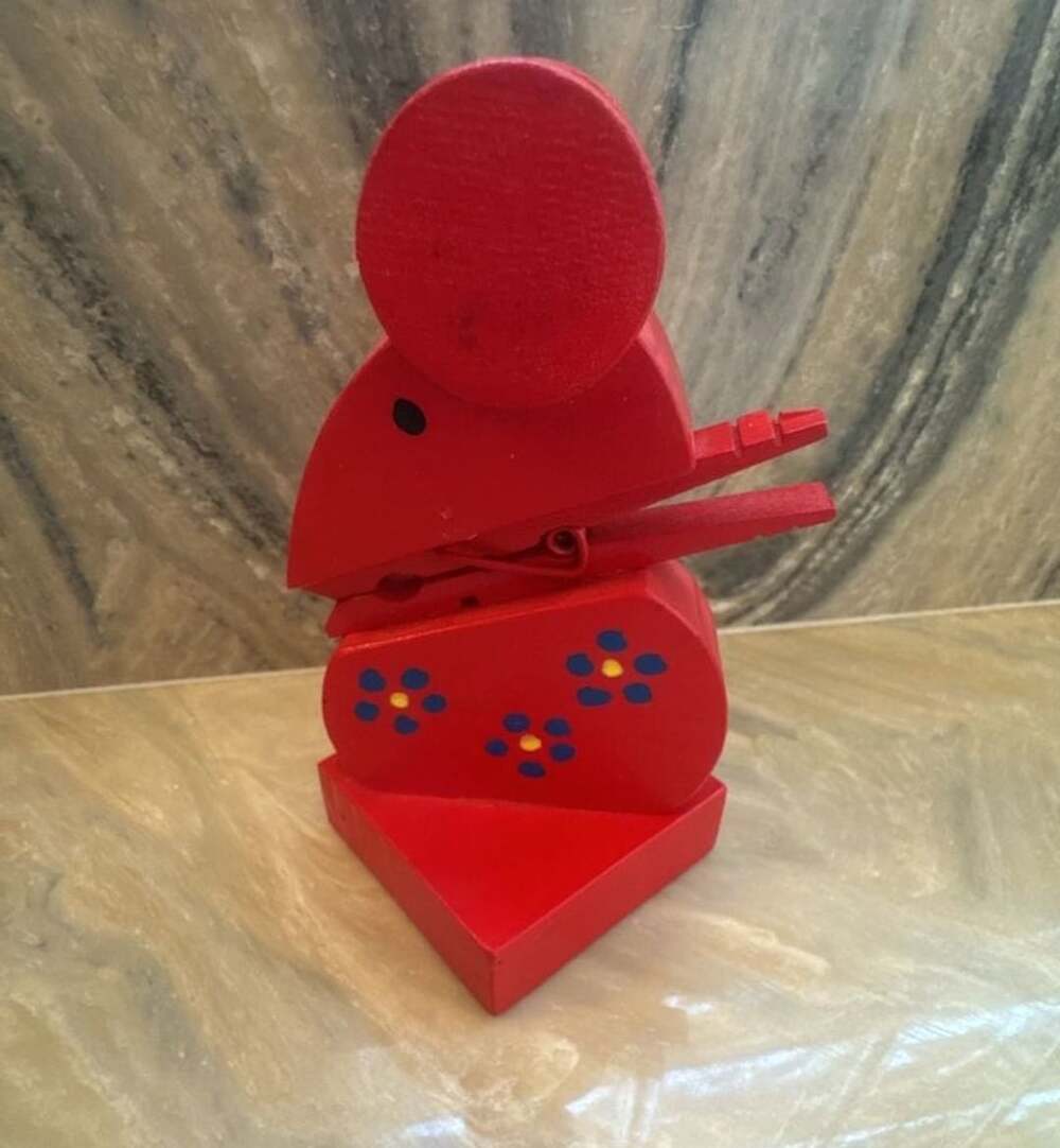 Vintage Hand Painted Mouse Recipe Holder Handcrafted Wood Mouse -